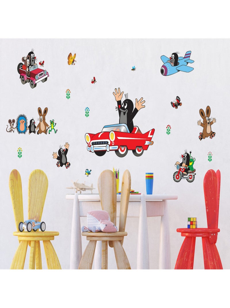 Sticker Petite taupe voiture rouge - 1 planche 65 x 85 cm Multicolore - Kiabi