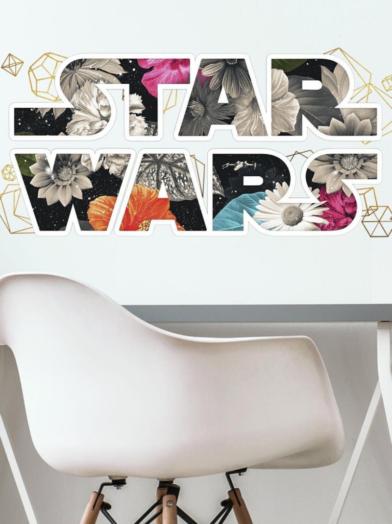 Sticker Repositionnable Star Wars Logo Star Wars avec fond fleurs 21,9CM X 92,7CM Multicolore - Kiabi