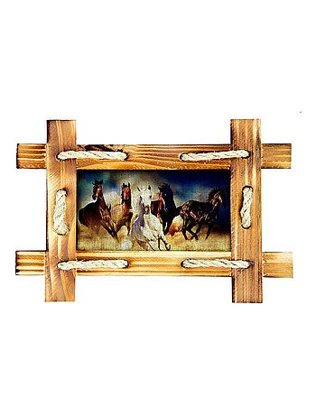 Sticker Tableau motif bois avec chevaux sauvages - 1 planche 42,5 x 65 cm