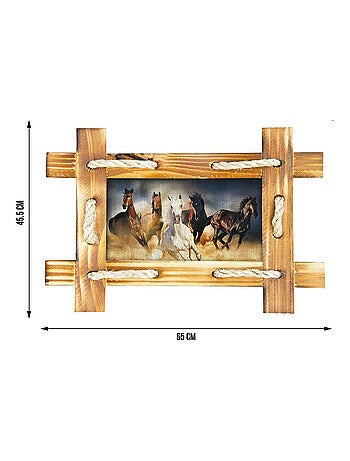 Sticker Tableau motif bois avec chevaux sauvages - 1 planche 42,5 x 65 cm