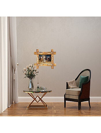 Sticker Tableau motif bois avec chevaux sauvages - 1 planche 42,5 x 65 cm