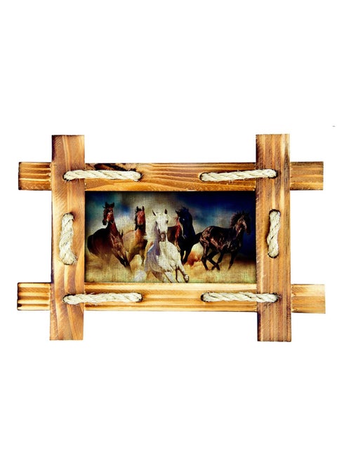 Sticker Tableau motif bois avec chevaux sauvages - 1 planche 42,5 x 65 cm - Kiabi