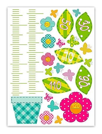 Sticker toise enfant à motifs fleurs