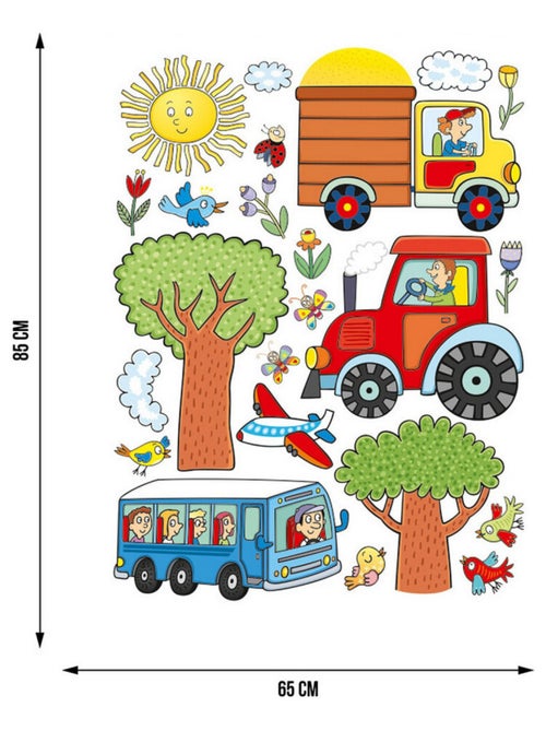 Sticker Tracteur bus camion avion - 1 planche 65 x 85 cm - Kiabi