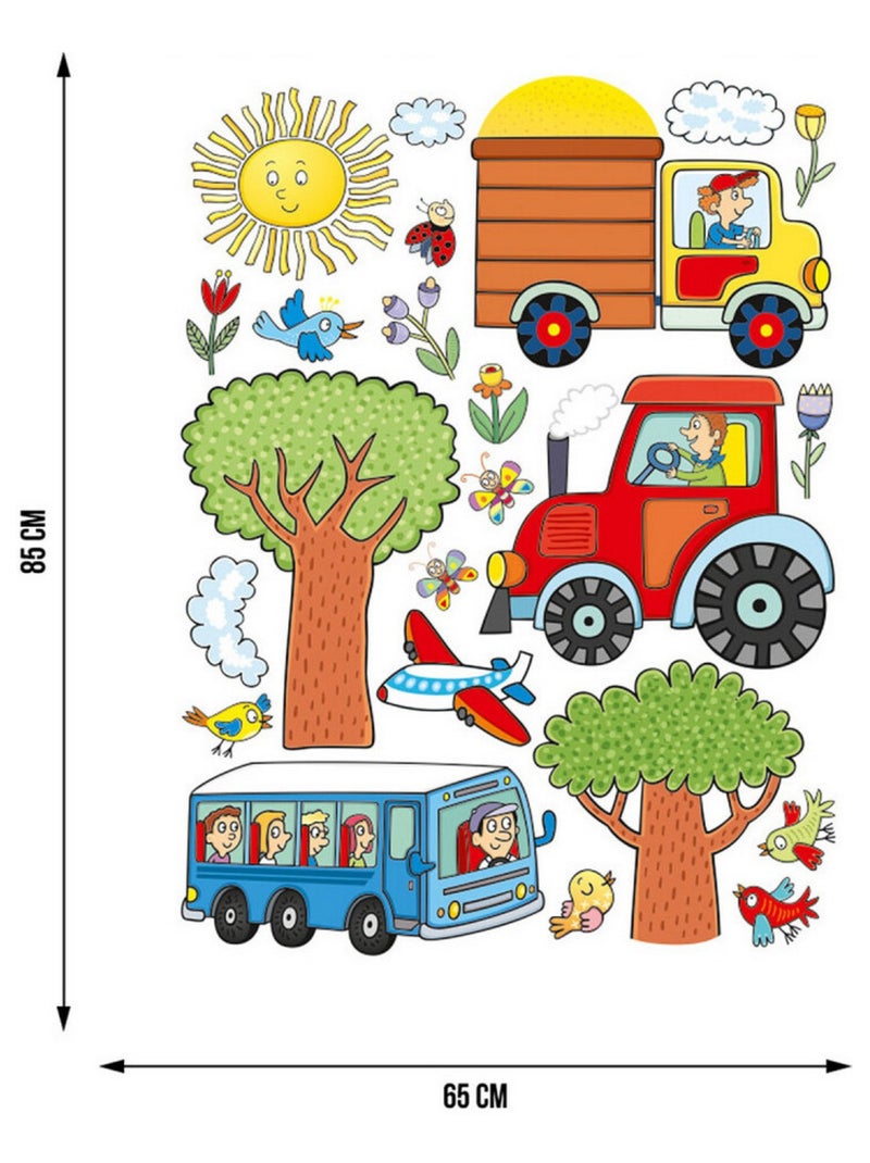 Sticker Tracteur bus camion avion - 1 planche 65 x 85 cm Multicolore - Kiabi