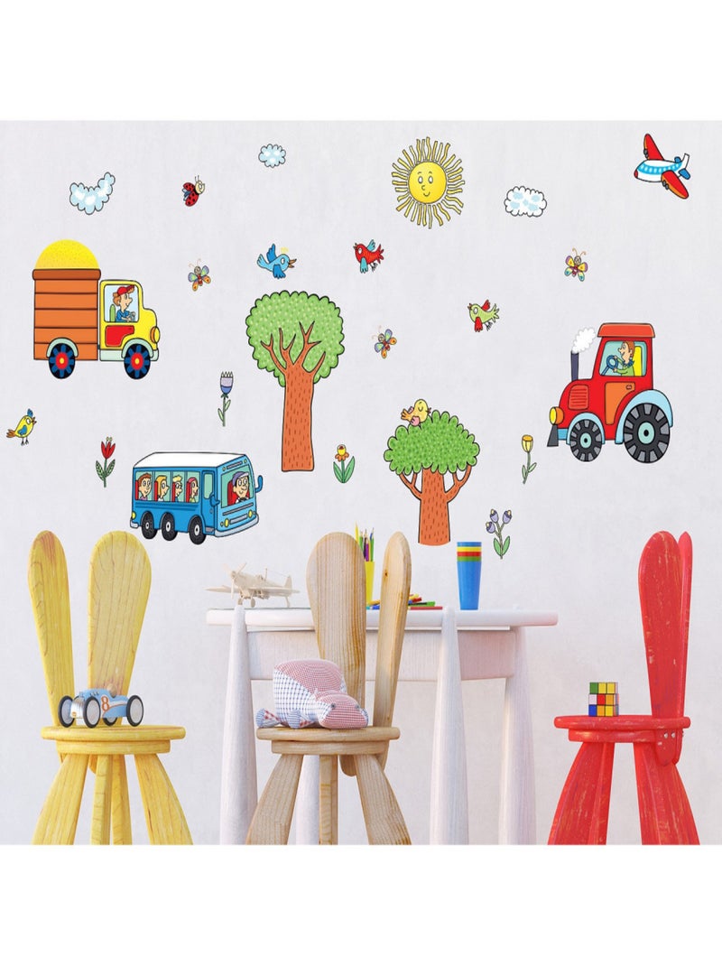 Sticker Tracteur bus camion avion - 1 planche 65 x 85 cm Multicolore - Kiabi