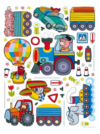 Sticker Train, tracteurs et autre engis - 1 planche 65 x 85 cm