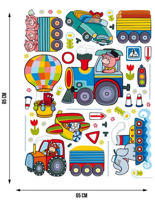 Sticker Train, tracteurs et autre engis - 1 planche 65 x 85 cm - Kiabi