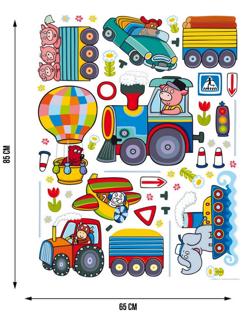 Sticker Train, tracteurs et autre engis - 1 planche 65 x 85 cm Multicolore - Kiabi