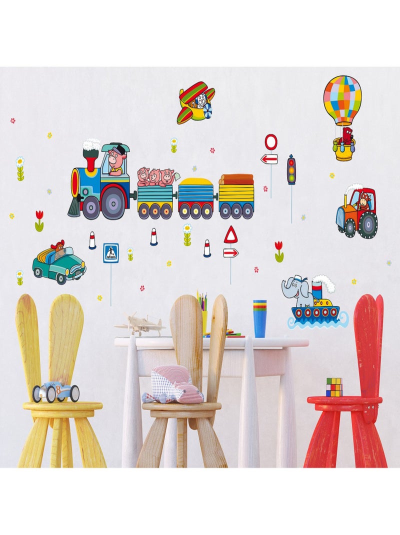 Sticker Train, tracteurs et autre engis - 1 planche 65 x 85 cm Multicolore - Kiabi