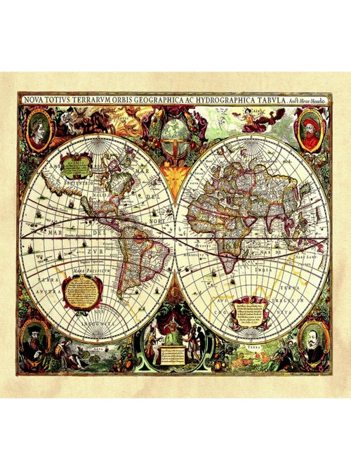 Sticker Vielles carte du monde - 1 planche 42,5 x 65 cm - Kiabi