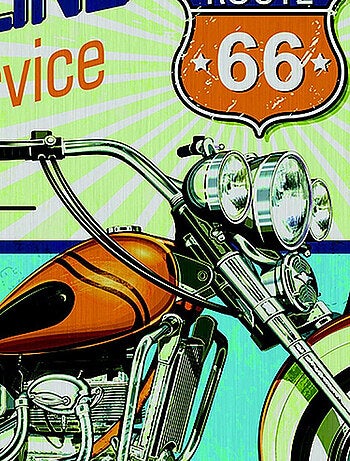 Sticker Vintage moto route 66 avec pompe à essence - 1 planche 30 x 30 cm
