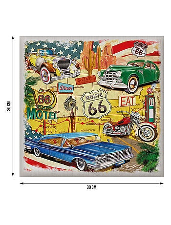 Sticker Vintage voiture et moto USA route 66 - 1 planche 30 x 30 cm