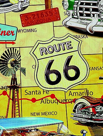 Sticker Vintage voiture et moto USA route 66 - 1 planche 30 x 30 cm