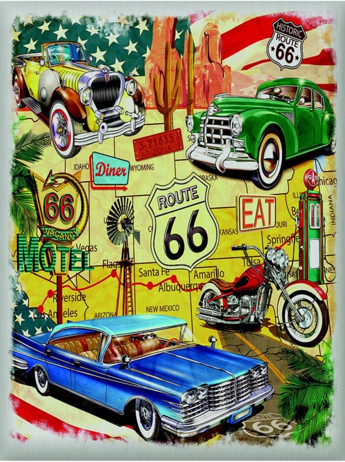 Sticker Vintage voiture et moto USA route 66 - 1 planche 30 x 30 cm - Kiabi