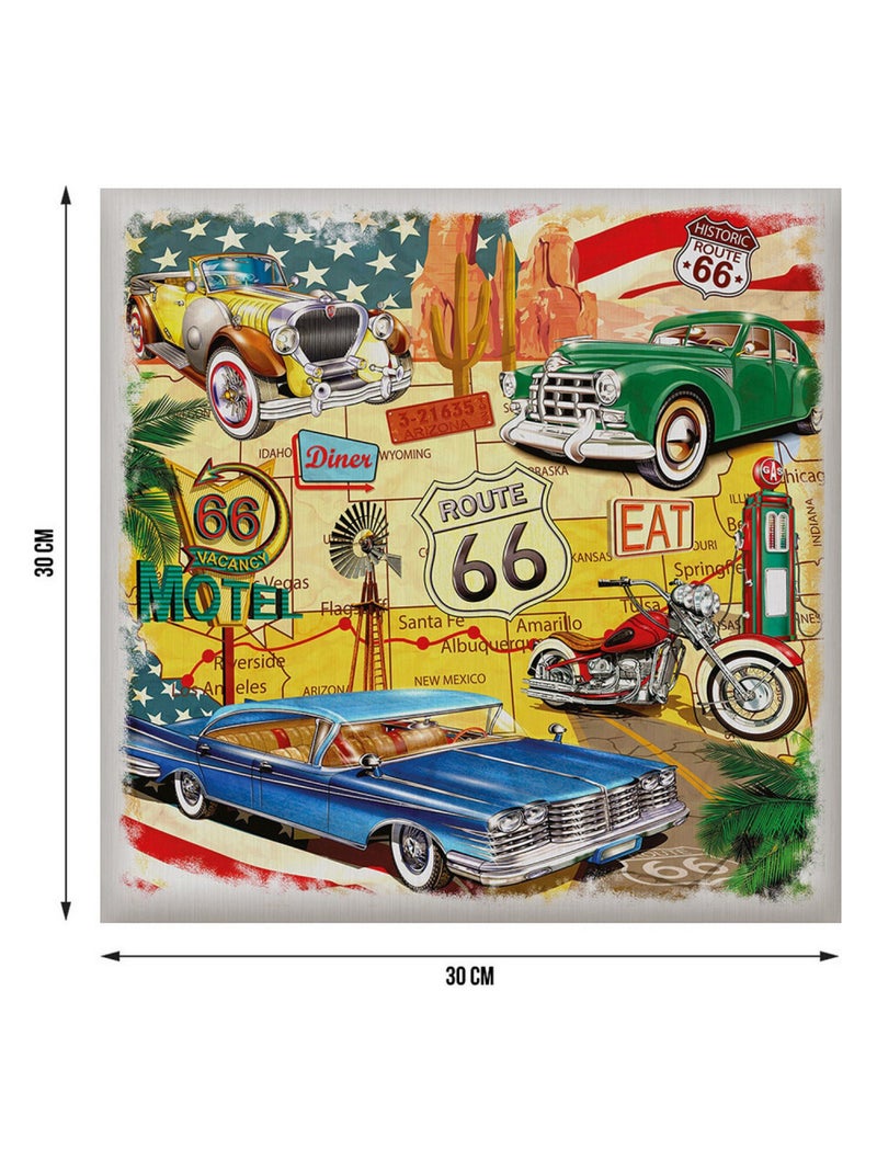 Sticker Vintage voiture et moto USA route 66 - 1 planche 30 x 30 cm Multicolore - Kiabi