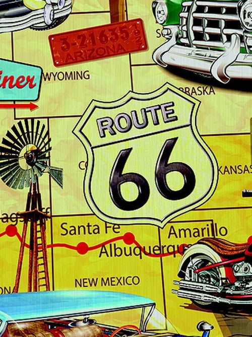 Sticker Vintage voiture et moto USA route 66 - 1 planche 30 x 30 cm - Kiabi