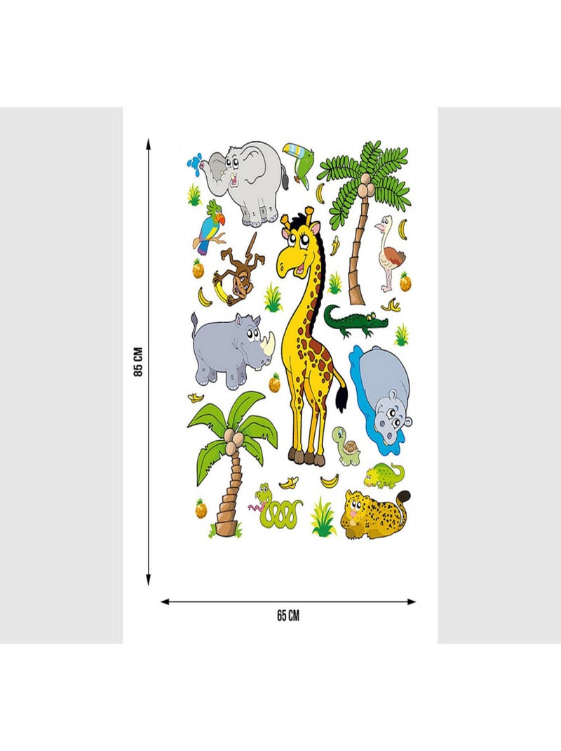 Stickers - Animaux de la Jungle - 1 planche 65x85 cm Bleu - Kiabi