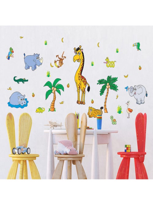 Stickers - Animaux de la Jungle - 1 planche 65x85 cm - Kiabi