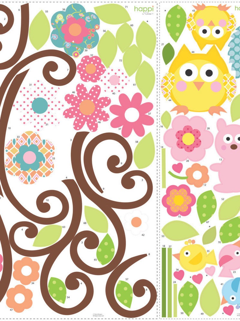 Stickers - Arbre Avec Des Oiseaux - Hauteur 45,7 cm Multicolore - Kiabi