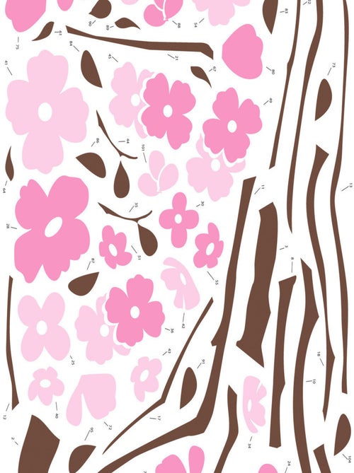 Stickers - Arbres à Feuillages Roses - Hauteur 45,7 cm - Kiabi