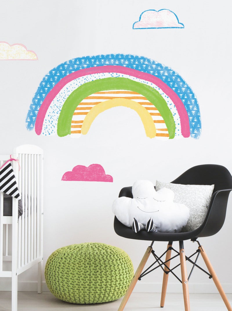 Stickers - Arc En Ciel Avec Nuages colorés Multicolore - Kiabi