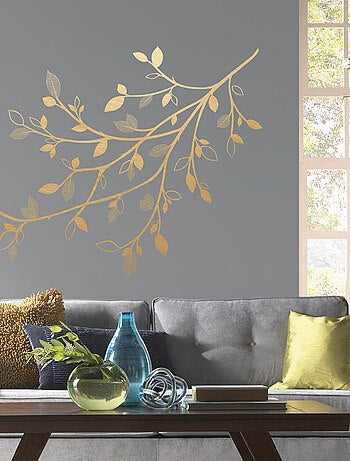 Stickers - Branches De Feuilles D'Or - Hauteur 92,71 cm