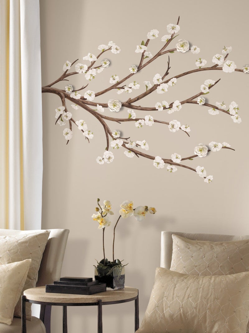 Stickers - Branches De Fleurs Blanches - Hauteur 45,7 cm Multicolore - Kiabi
