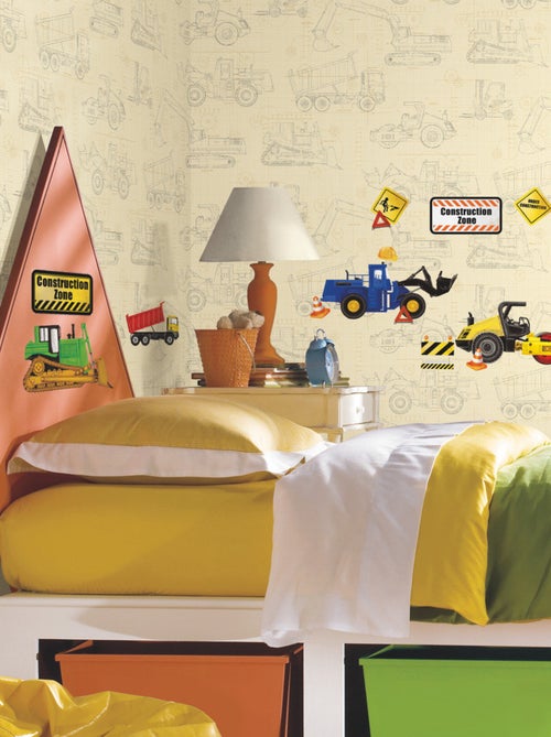 Stickers - Camions De Construction - Hauteur 45,7 cm - Kiabi