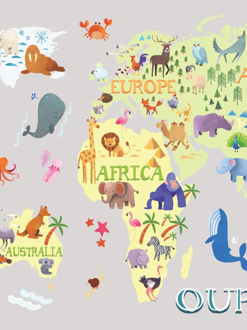 Stickers - Carte Du Monde Pour Enfants - Hauteur 92.71 cm Multicolore - Kiabi