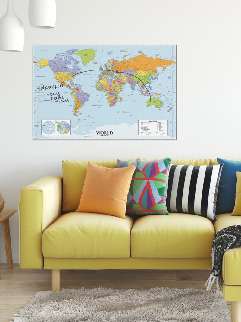 Stickers - Carte Géante Du Monde - Hauteur 101,6 cm Rouge - Kiabi