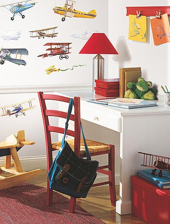 Stickers - Cartes avions à hélices colorés Vintage - Hauteur 45,7 cm