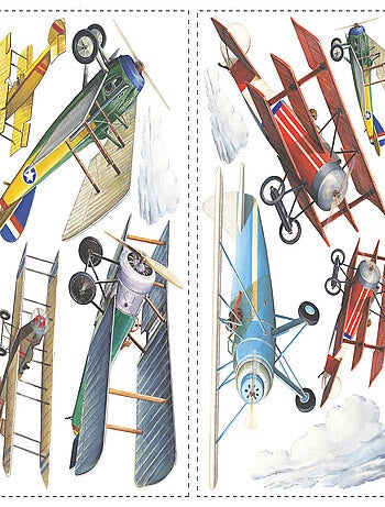 Stickers - Cartes avions à hélices colorés Vintage - Hauteur 45,7 cm