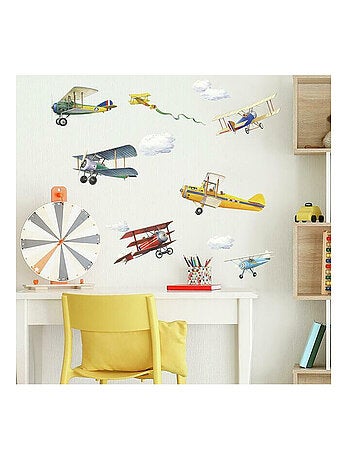 Stickers - Cartes avions à hélices colorés Vintage - Hauteur 45,7 cm