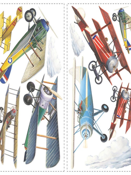 Stickers - Cartes avions à hélices colorés Vintage - Hauteur 45,7 cm - Kiabi