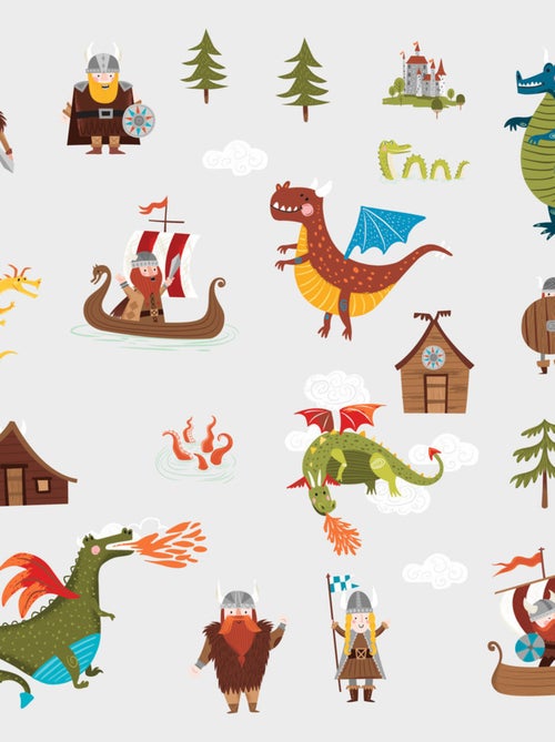 Stickers - Chevalier Et Animaux Magiques - Hauteur 44,1 cm - Kiabi