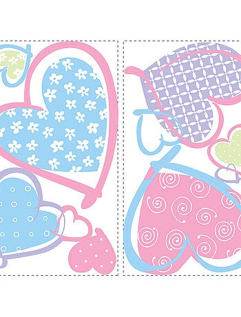 Stickers - Cœurs Bleus, Roses, Verts - Hauteur 45,7 cm