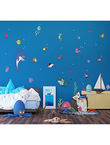 Stickers - Dauphin et monde sous marin - 1 planche 65x85 cm