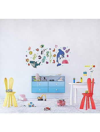 Stickers - Dauphin et monde sous marin - 1 planche 65x85 cm