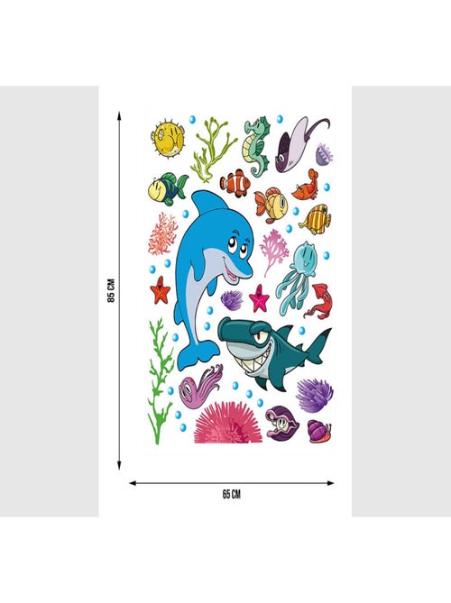 Stickers - Dauphin et monde sous marin - 1 planche 65x85 cm - Kiabi