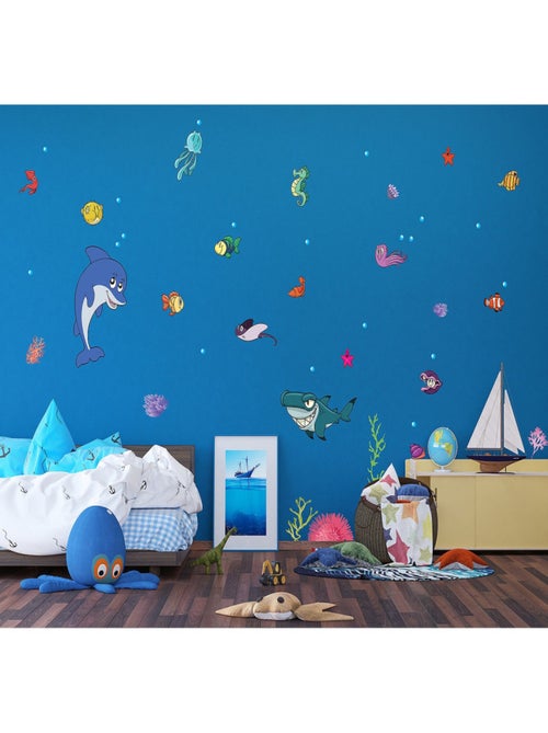 Stickers - Dauphin et monde sous marin - 1 planche 65x85 cm - Kiabi