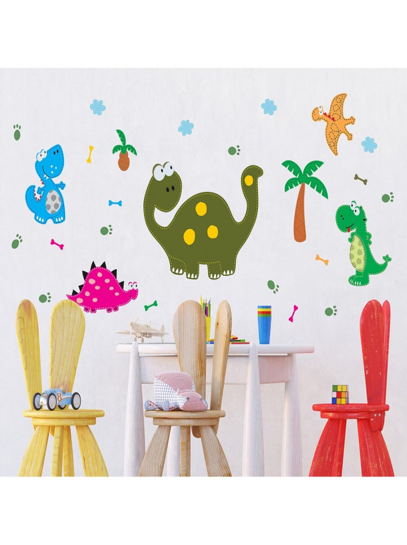 Stickers - Dinosaures Rigolo - 1 planche 65x85 cm Bleu - Kiabi