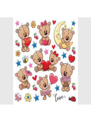 Stickers -  Doudous avec des cœurs et la lune- 1 planche 30 x 30 cm