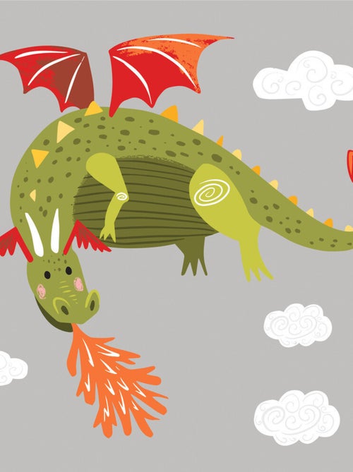 Stickers - Dragon Qui Crache Du Feu - Hauteur 92,71 cm - Kiabi