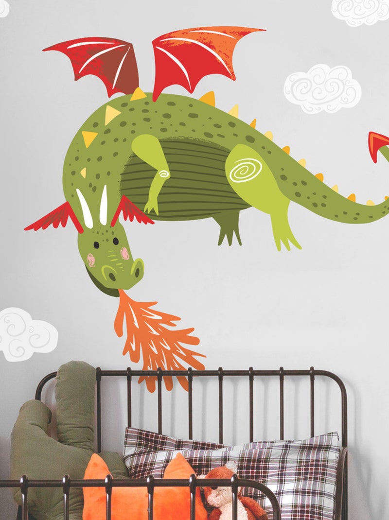 Stickers - Dragon Qui Crache Du Feu - Hauteur 92,71 cm Multicolore - Kiabi