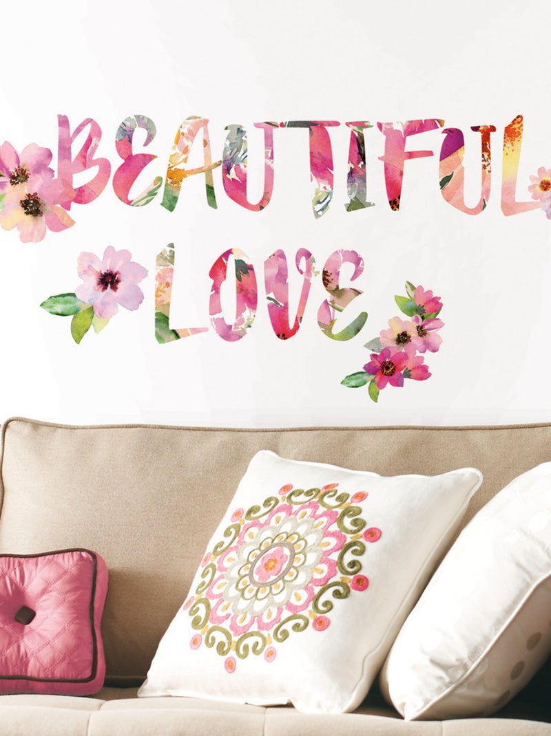 Stickers - Ecriture Beautiful Love - Hauteur 92.71 cm Multicolore - Kiabi