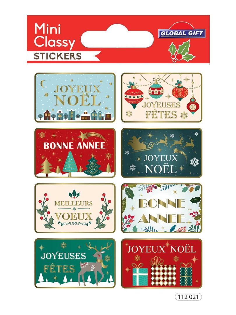 Lot de 10 étiquettes autocollantes - stickers joyeux noel - Un
