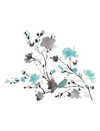 Stickers - Fleurs Bleues Grises - Hauteur 45,7 cm