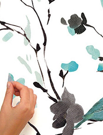 Stickers - Fleurs Bleues Grises - Hauteur 45,7 cm