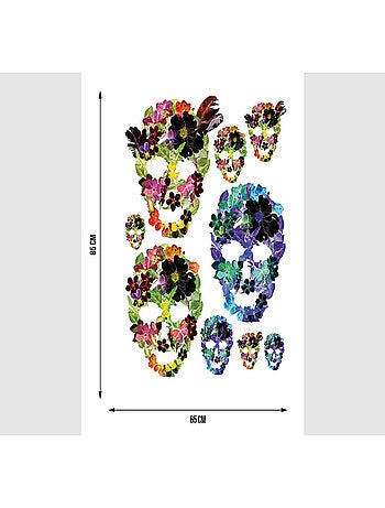 Stickers - Fleurs formant des Crânes - 1 planche 65 x 85 cm